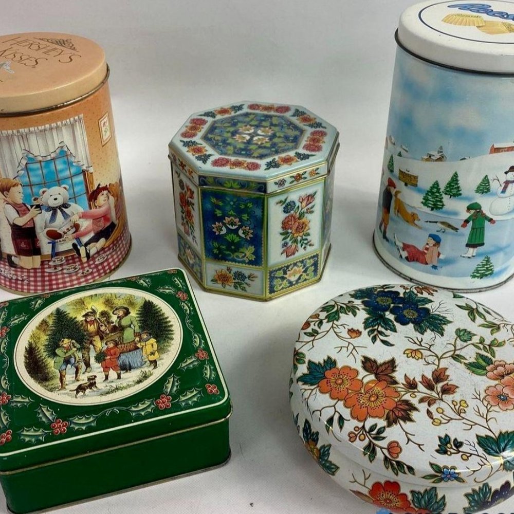 Lot of Assorted Hershey, Reese, etc. Rare Square, Round Decorative Tin Cans